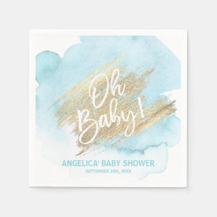 Watercolor Modern Blue Oh Baby Shower Boy Napkin