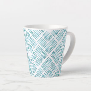 Watercolor Modern Blue Striped Diagonal Pattern Latte Mug