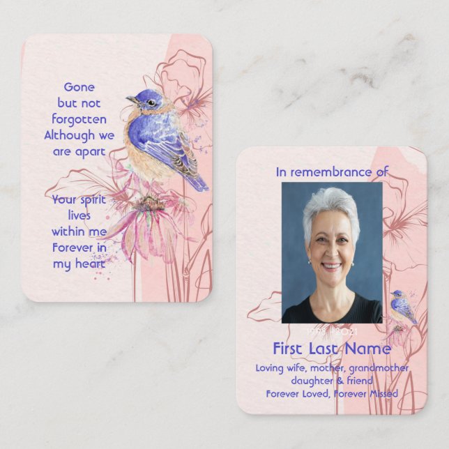 Watercolor Modern Bluebird Garden Remembrance  Business Card (Front/Back)