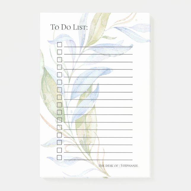 Watercolor Modern Boho Leafy Branches Post-it Notes (Front)