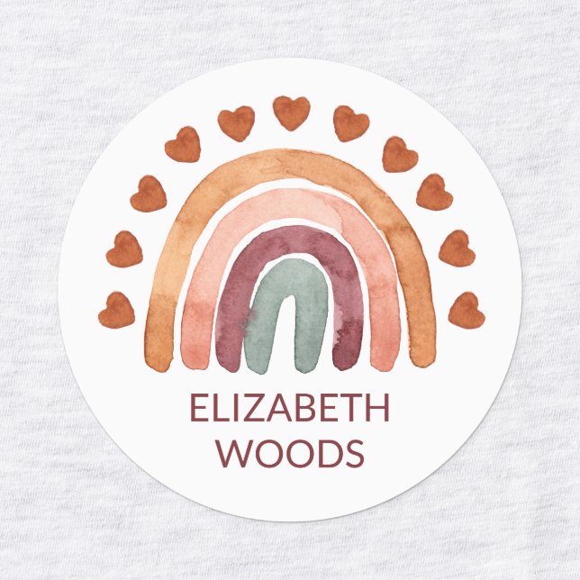 Watercolor Modern Boho Rainbow & Heart Name School (Design 1)