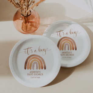 Watercolor Modern Boho Rainbow It’s a Boy Paper Plate
