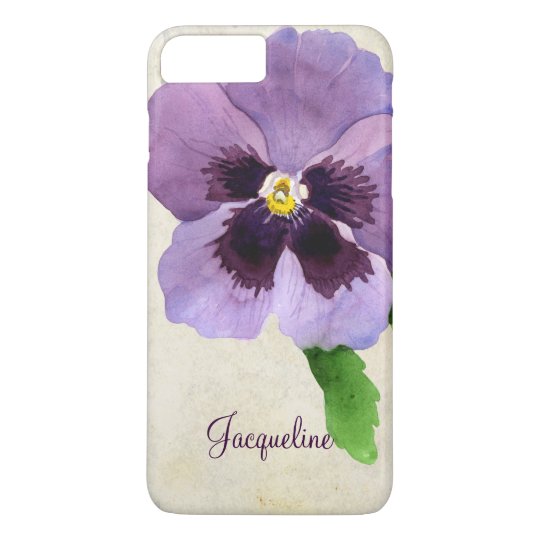 Watercolor Modern Bold Pansy Floral Personalised iPhone 8 Plus/7 Plus Case
