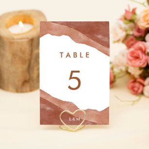 Watercolor Modern Burnt Orange Terracotta Wedding Table Number