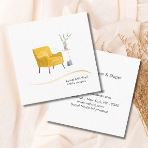 Watercolor Modern Chair, End Table Interior Design Square Business Card