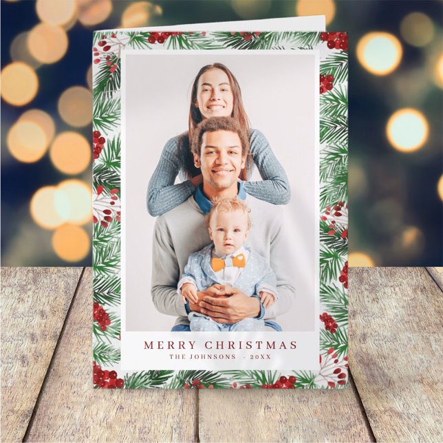 Watercolor Modern Christmas Foliage Botanicals Holiday Card (Creator Uploaded)