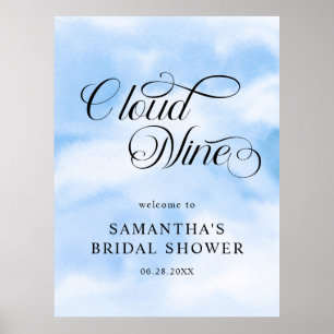 Watercolor Modern Cloud Nine Bridal Shower Welcome Poster