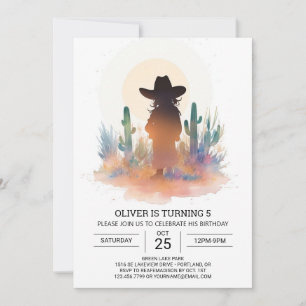 Watercolor Modern Cowboy Birthday Invitation
