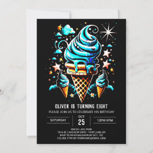 Watercolor Modern Custom Boy Ice Cream Birthday Invitation