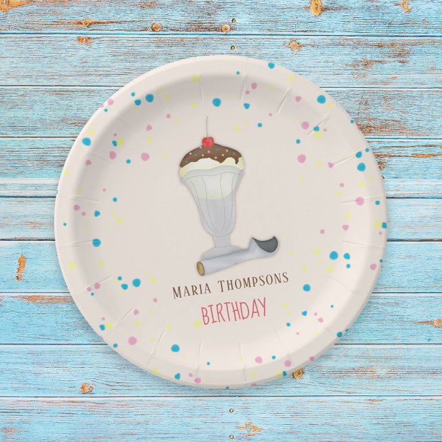 Watercolor Modern Cute Rustic Ice Cream Sundae Paper Plate (Creator Uploaded)