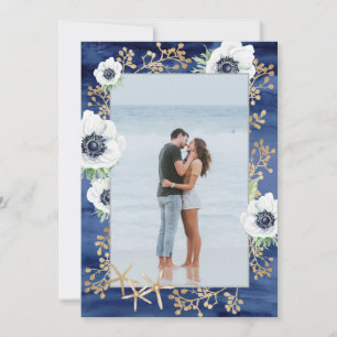 Watercolor Modern Deep Blue Anemone Flower Save The Date