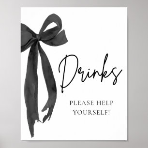 Watercolor Modern Elegant Black Bow Drinks Sign