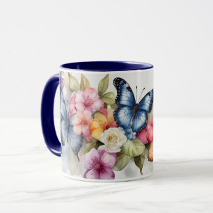 Watercolor Modern Elegant Butterfly Flowers Mug