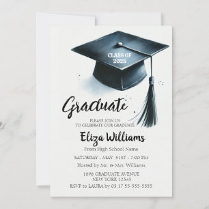 Watercolor Modern Elegant Graduation Party Invitation