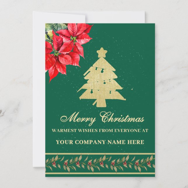 WATERCOLOR MODERN ELEGANT POINSETTIA TREE HOLIDAY CARD (Front)