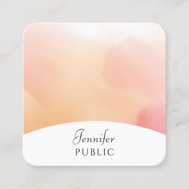 Watercolor Modern Elegant Script Trendy Template Square Business Card (Front)
