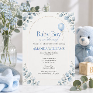 Watercolor modern eucalyptus baby shower invitation