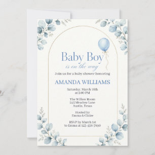 Watercolor modern eucalyptus baby shower invitation