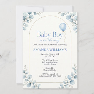 Watercolor modern eucalyptus baby shower invitation