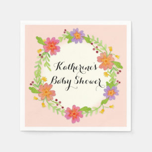 Watercolor Modern Floral Baby Shower Party Decor Napkin