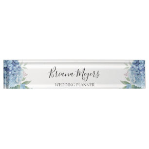 Watercolor Modern Floral Blue Hydrangeas Business Nameplate