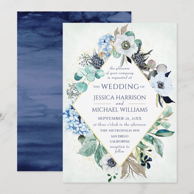 Watercolor Modern Floral Elegant Anemone Wedding Invitation (Front/Back)
