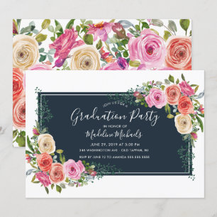 Watercolor Modern Floral Graduation Invitation