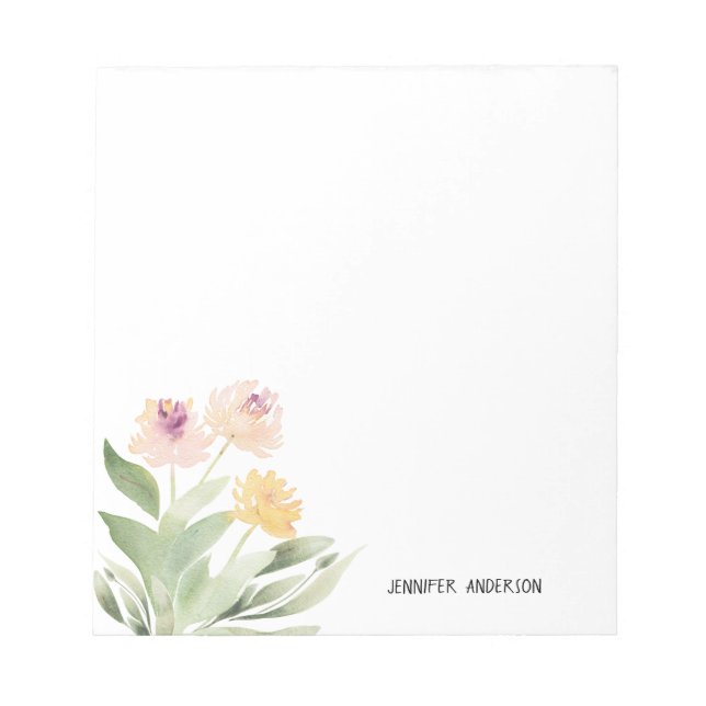 Watercolor Modern Floral Greenery Personalised Notepad (Front)