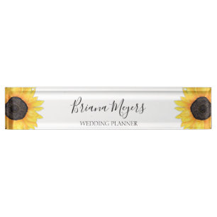 Watercolor Modern Floral Sunflower Business Nameplate
