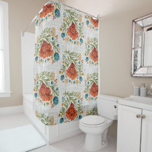 Watercolor Modern Flower Motif Earthy Whimsical   Shower Curtain
