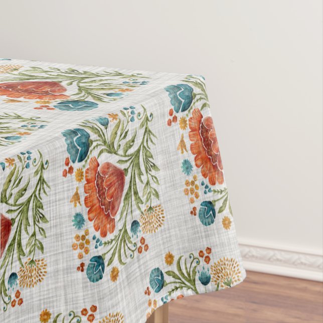 Watercolor Modern Flower Motif Earthy Whimsical   Tablecloth (In Situ)