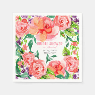 Watercolor Modern Flowers Bright Colourful Bridal Napkin