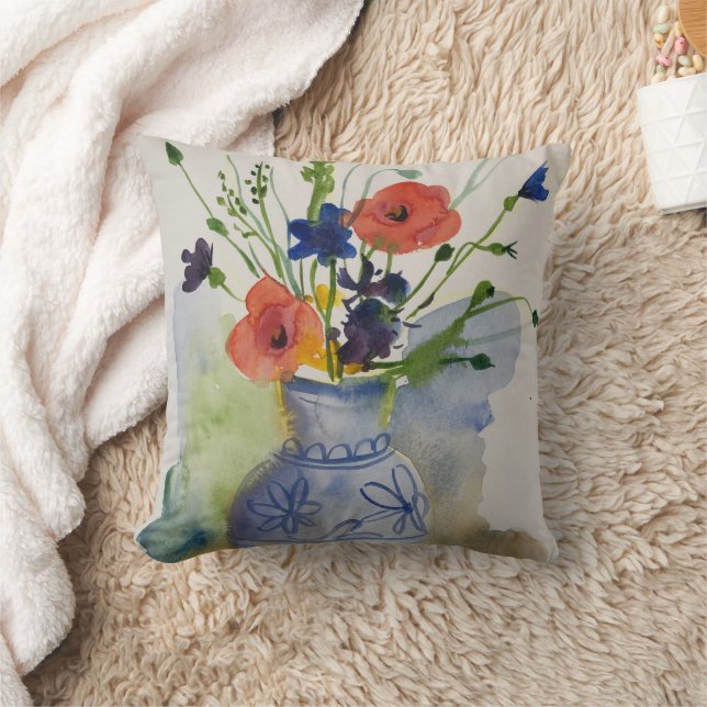 Watercolor modern flowers  cushion (Blanket)