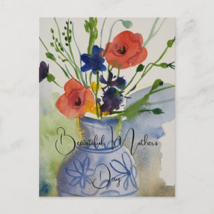 Watercolor modern flowers postcard