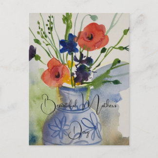 Watercolor modern flowers postcard