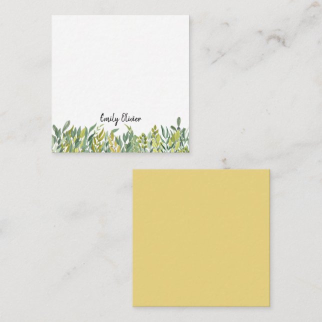 Watercolor Modern Greenery - Custom Name Card (Front/Back)