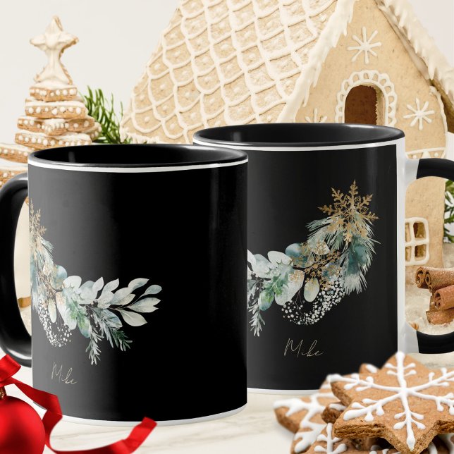 Watercolor Modern Leaves Script Merry Christmas Mug (Creator Uploaded)