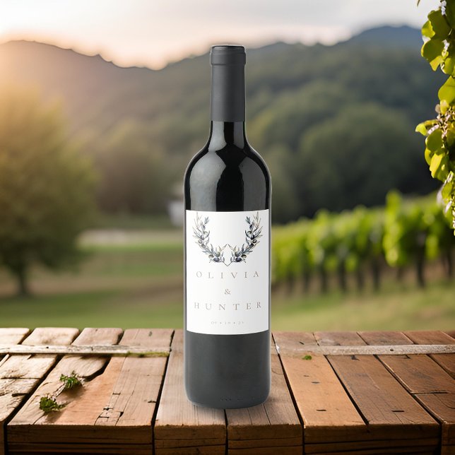 Watercolor Modern Olive Branch Wedding Wine Label (Creator Uploaded)