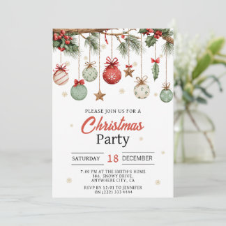 Watercolor Modern  Ornaments Christmas Party  Invitation