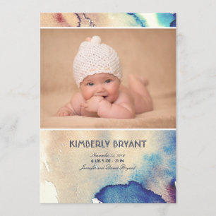 Watercolor Modern Painted Baby Birth Announcement