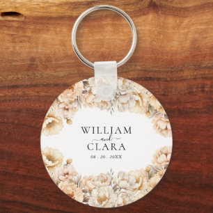 Watercolor Modern Peony Pastel Floral Wedding Key Ring