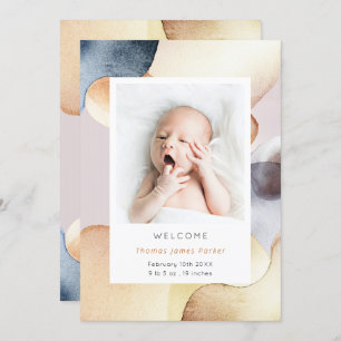 Watercolor Modern Photo Birth Announcement