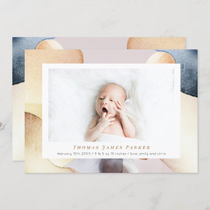 Watercolor Modern Photo Birth Announcement
