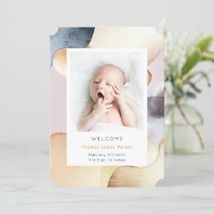 Watercolor Modern Photo Birth Announcement