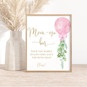 Watercolor Modern Pink Balloon Mum-osa Bar Poster