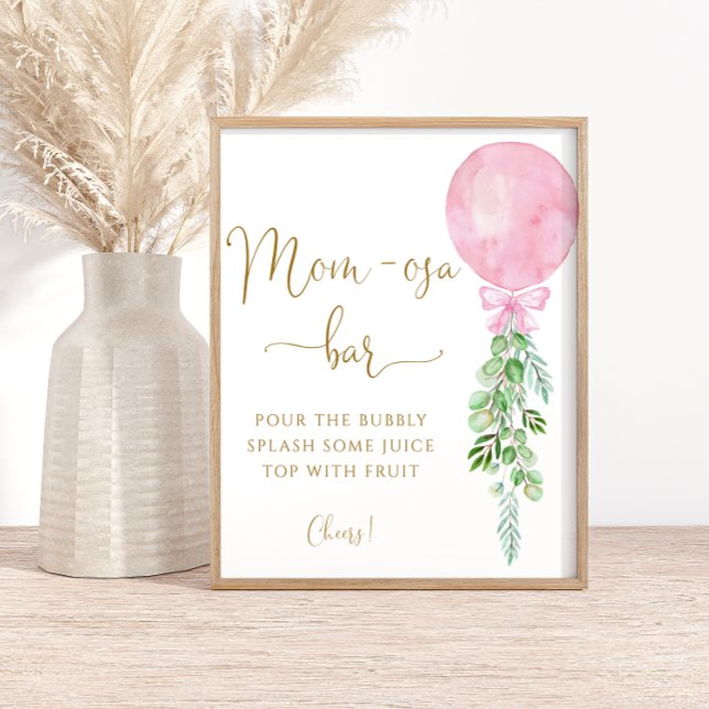 Watercolor Modern Pink Balloon Mum-osa Bar Poster (Creator Uploaded)