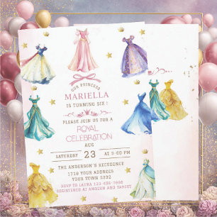 Watercolor Modern Princess dresses royal girl birt Invitation