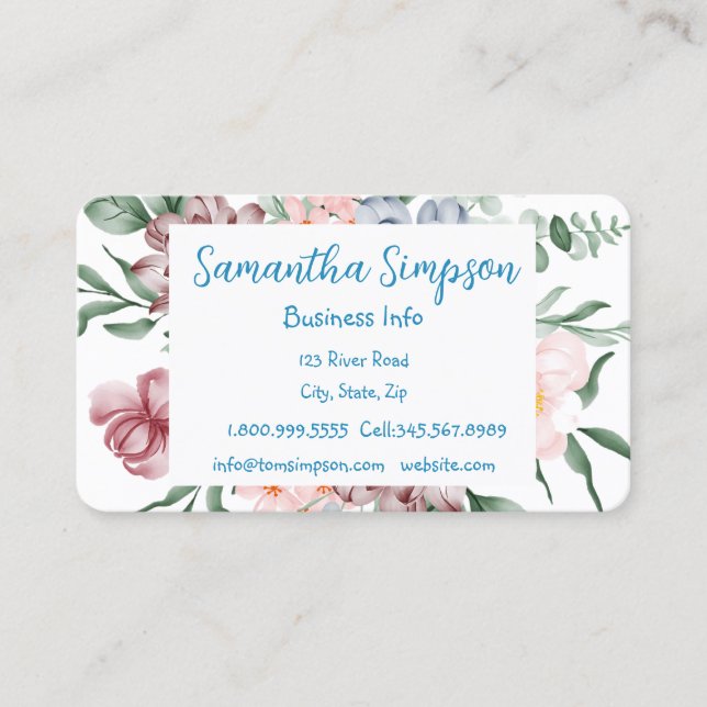 Watercolor modern professional elegant flowers  bu business card (Front)