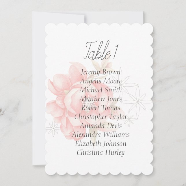 Watercolor modern red peony seating chart invitation (Front)