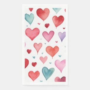 Watercolor Modern Red Pink Blue Heart Pattern Napkin